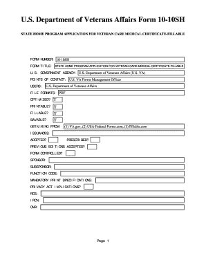 Fillable Online U S Department Of Veterans Affairs Form 10 10SH STATE