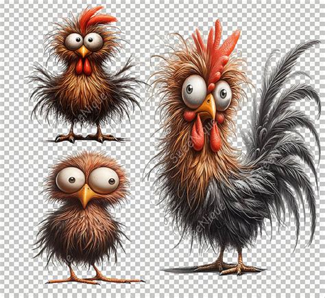 20 Transparent Background Funny Crazy Chickens Clip Art, PNG 300 Dpi