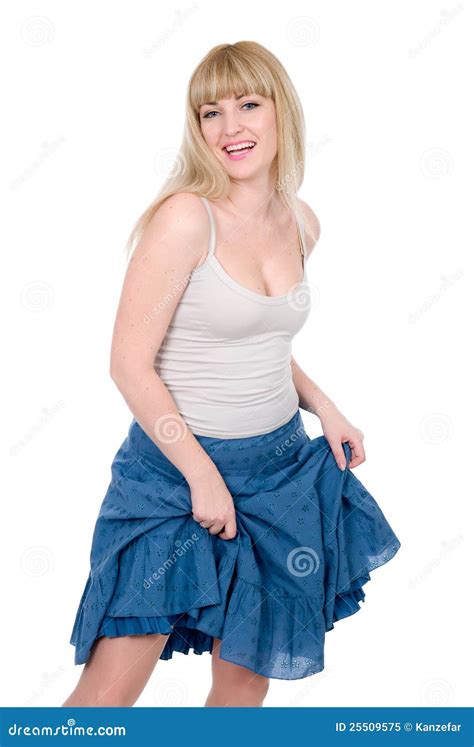 Cheerful Blonde With The Lifted Skirt Royalty Free Stock Photo Image