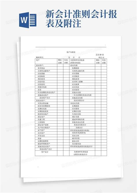 新会计准则会计报表及附注Word模板下载 编号lrzdabrw 熊猫办公