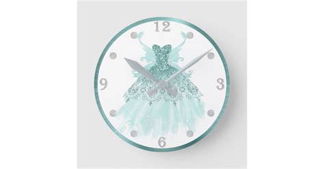 Fairy Wing Gown Luxe Mint Green Pearl Shimmer Round Clock Zazzle