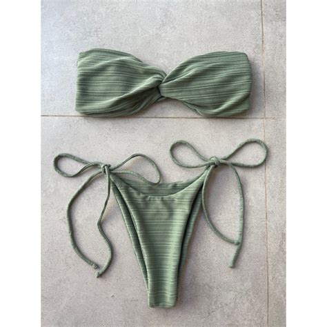 Cập Nhật màu mới Bikini mảnh viền sọc cúp ngực màu hồng baby đơn