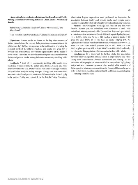 Pdf Association Between Protein Intake And The Prevalence Of Frailty Among Community Dwelling