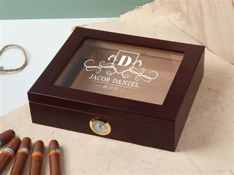 Personalized Cigar Box Engraved Glass Top Cigar Humidor Box Engraved Cigar Box With Hygrometer