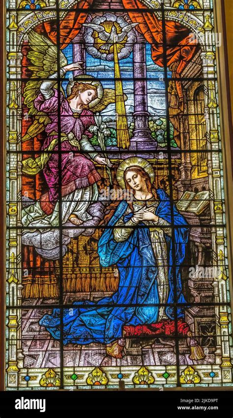 Annunciation Virgin Mary Stained Glass Gesu Catholic Church Miami Florida Angel Gabriel Tells