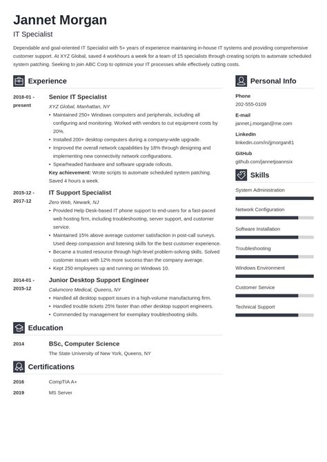 It Specialist Resume Sample Guide Template