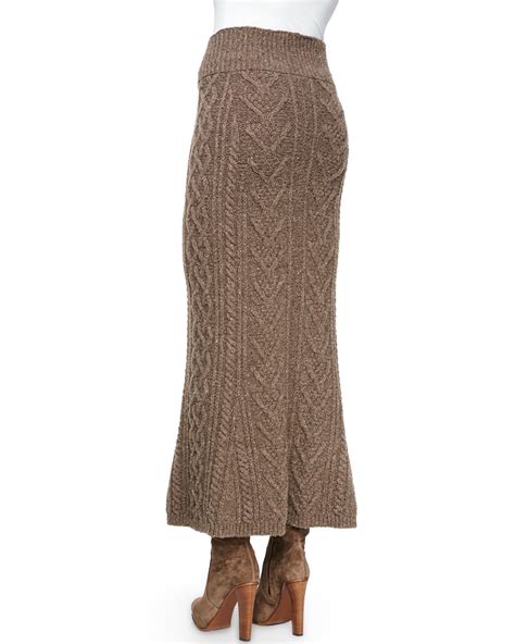 Lyst Ralph Lauren Collection Long Cable Knit Cashmere Skirt In Brown