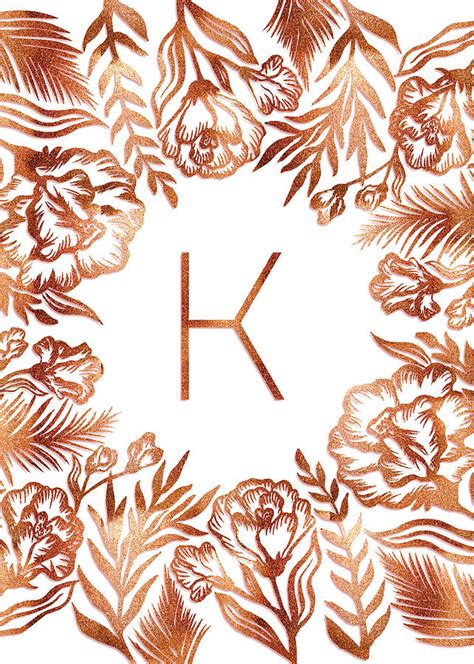Letter K Rose Gold Glitter Flowers Digital Art By Ekaterina Chernova