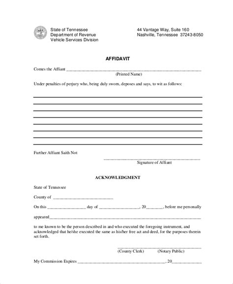 Printable Affidavit Template Word