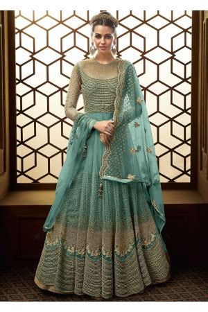 Grey Shade Net Embroidered Floor Length Anarkali Suit