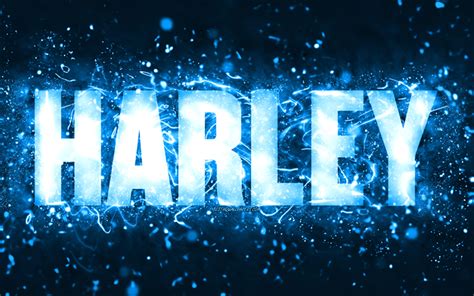 Download Wallpapers Happy Birthday Harley 4k Blue Neon Lights Harley