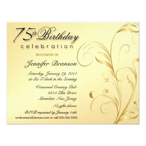 Elegant 75th Birthday Surprise Party Invitations