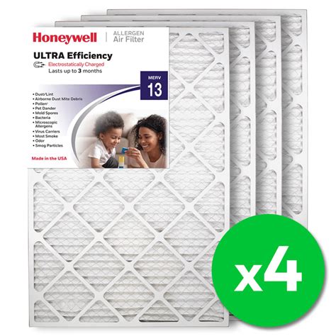 Honeywell 20x30x1 Furnace Air Filter Ultra Efficiency Merv 13 4 Pack