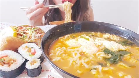 Asmr 咀嚼音韓国ラーメン🍜ノグリラーメンspicy Korean Ramen Sushi Rolls Sour Chicken