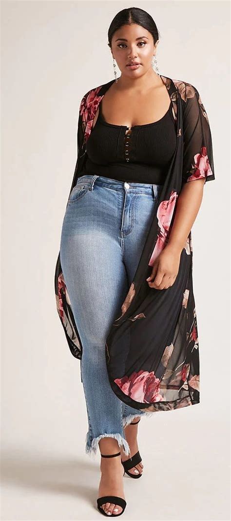 Plus Size Sheer Floral Cardigan