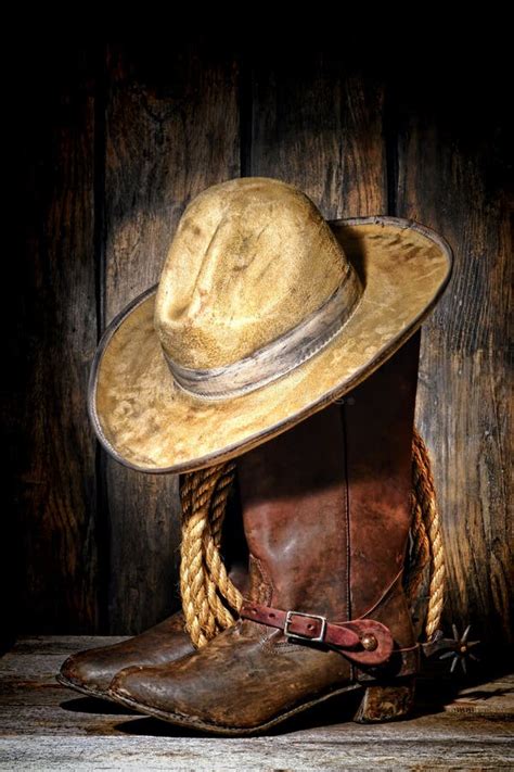 American West Rodeo Cowboy Hat And Western Boots Stock Image Image Of