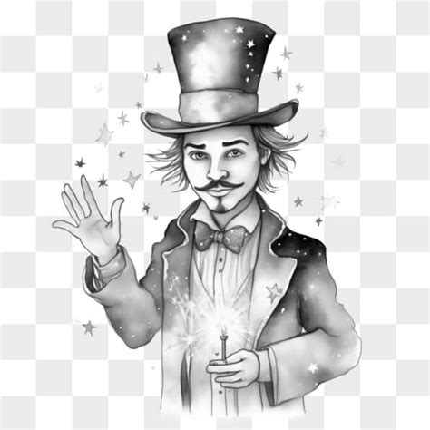 Download Magical Black And White Drawing Of An Old Fashioned Magician