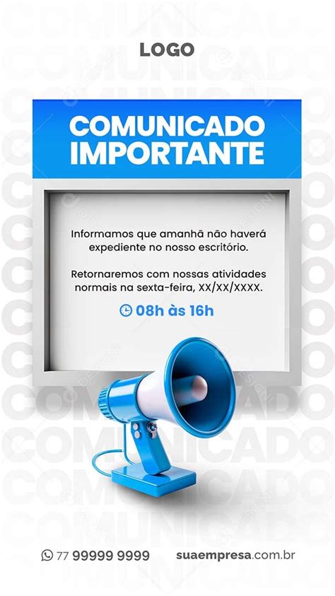 Social Media Story Comunicado Importante Não Haverá Expediente PSD