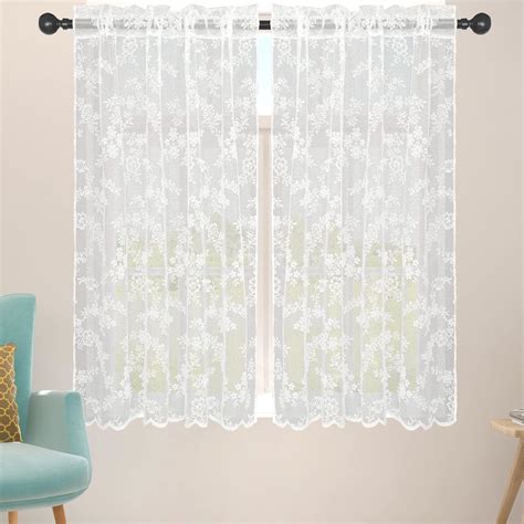 Amazon 2 Pcs White Sheer Tier Curtains 45 Inches Long Lace Rod