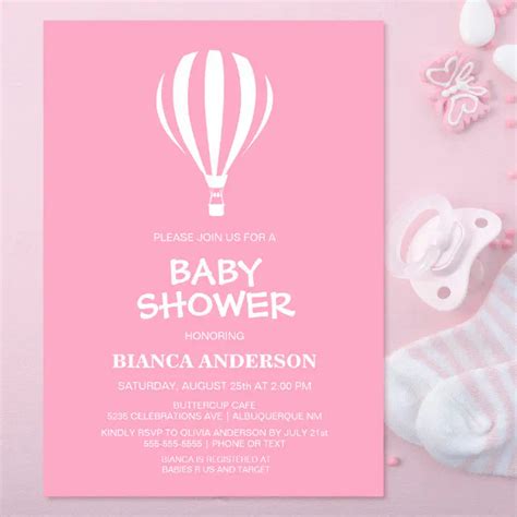 Simple Pink Hot Air Balloon Baby Shower Invitation Zazzle
