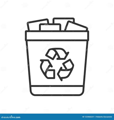 Full Trash Can Outline Flat Icon On White Stock Vector Illustration