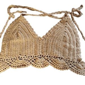 Swim Nwt Crochet Halter Bikini Top In Khakitan Size M Poshmark