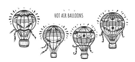 Festive Hot Air Balloons Doodle Set Stock Vector Illustration Of