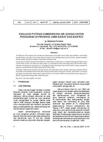 Evaluasi Potensi Sumberdaya Air Sungai Untuk Pengairan Di Provinsi Jawa