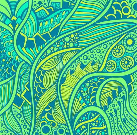 Abstract Zen Tangle Zen Doodle Pattern In Marine Style Green Blue Stock