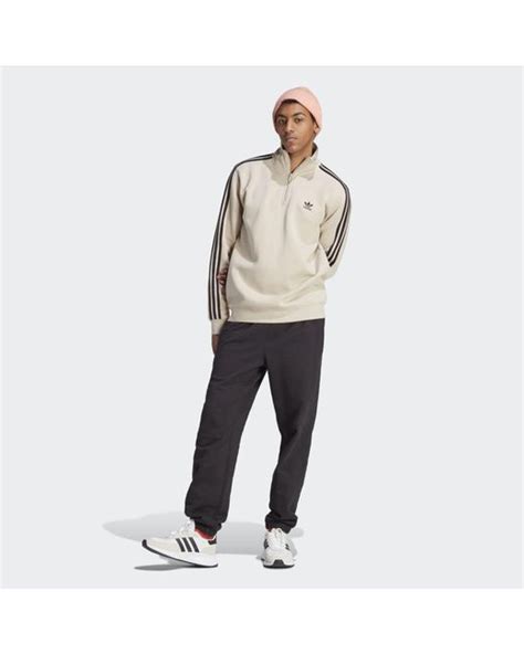 Adidas Adicolor Classics 3 Stripes Half Zip Sweatshirt In Natural For