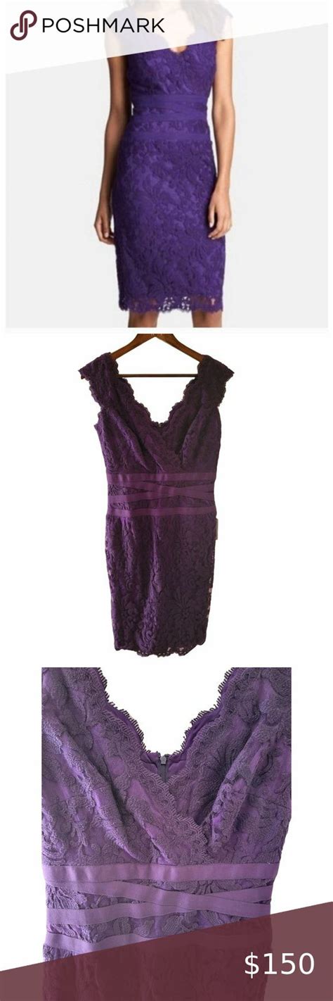 Tadashi Shoji Purple Embroidered Lace V Neck Dress Nwt V Neck Dress