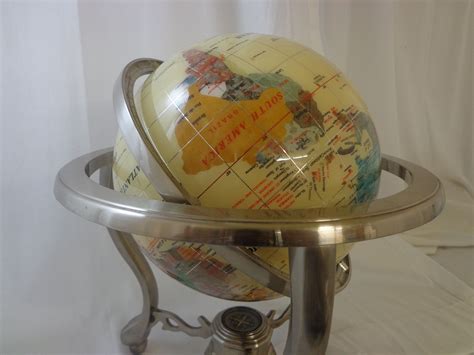 World Globe With Semi Precious Gem Stone Inlay On Stand