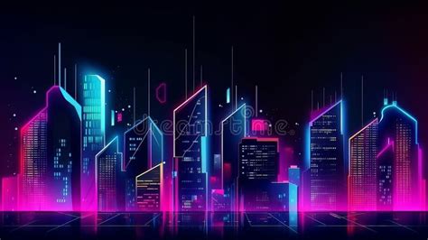 Cityscape With Neon Light Illustration Ai Generative Stock Illustration Illustration Of