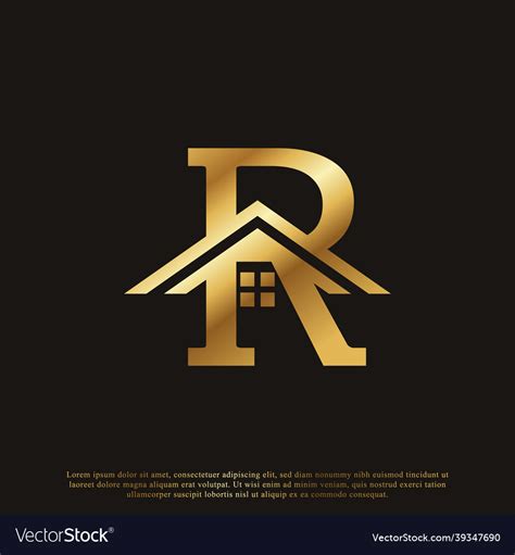 Initial Letter R Home House Golden Logo Design Vector Image