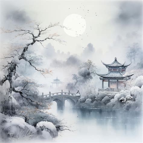 Premium AI Image Chinese Ink Wash Painting Christmas Seen