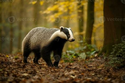 european badger walking   forestgenerative ai  stock