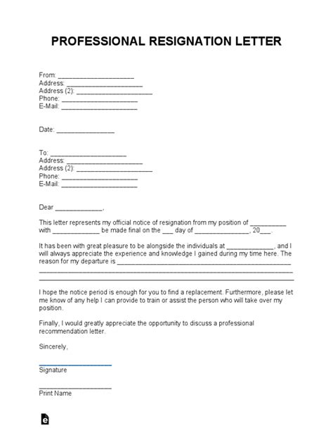 professional resignation letter