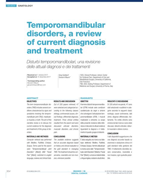 Pdf Temporomandibular Disorders A Review Of Current Diagnosis And