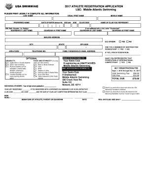 Fillable Online Maswim Usa Swimming Athlete Registration