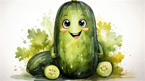 Premium Photo Drawn Smiling Green Cucumber On Light Background