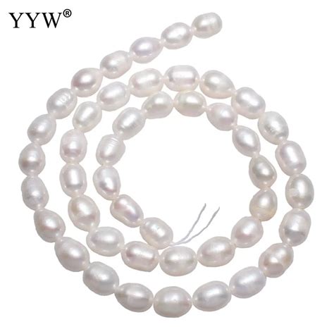 7 8mm Cultured Rice Freshwater Pearl Beads Natural White Rice Pearl