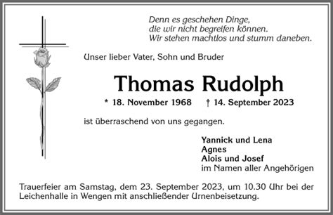 Traueranzeigen Von Thomas Rudolph Allg Uer Zeitung