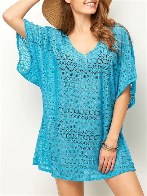 Lake Blue One Size Backless Mesh Beach Tunic Cover Up RoseGal