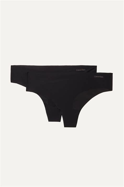 Calvin Klein Calvin Klein Underwear Invisibles Set Of Two Stretch Jersey Thongs Black Editorialist