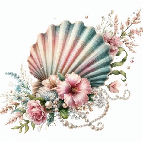 Shell With Pearls Clip Art 10 High Res Watercolor Jpgs for Junk ...