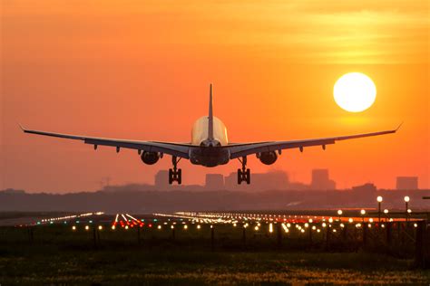 passenger plane  landing   wonderful sunrise digital