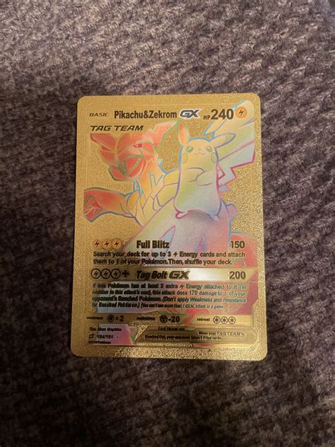 Pokemon PIKACHU ZEKROM GX Tag Team Bolt GOLD Foil Rainbow CARD HP 240