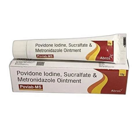 Poviab MS Povidone Iodine Sucralfate Metronidazole Ointment Packaging