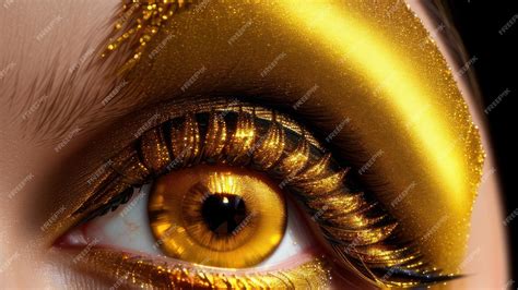 premium ai image  close    gold eye  gold paint  gold eyes