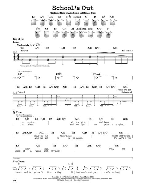 School's Out by Alice Cooper - Guitar Lead Sheet - Guitar Instructor